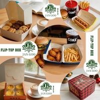 Boîtes à hamburgers personnalisées en carton noir de qualité alimentaire avec couvercles, imprimées en flexo, conçues pour la vente à emporter, marque JAN GOO personnalisée