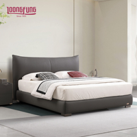 LOONGFUNG Cadre de lit ultra-fin avec tête de lit gain de place, rembourré en cuir véritable, lattes en bois de pin, ensemble de chambre à coucher de luxe léger