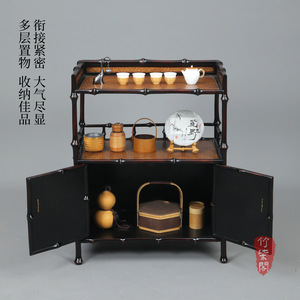 Bamboo Ming Style Tea <b>Sideboard</b> Chinese Antique <b>Storage</b> Cabinet With Woven Panels For Tea Set Display And Organization - Product Image 2