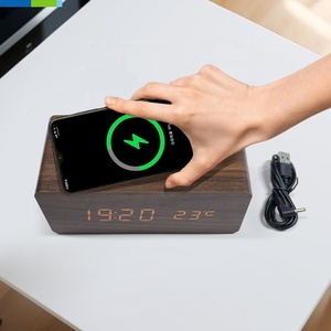 <span class=keywords><strong>Smart</strong></span> in legno sveglia a LED con ricarica Wireless orologio digitale da tavolo colorato con Display a LED a temperatura - Product Image 3