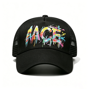 Gorra Trucker Graffiti ACE Negra de Lona con Malla Trasera, Estampado Colorido, Estilo Urbano, Deportiva, Ajustable, Unisex - Product Image 4