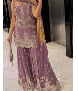 Traditional Lavender Sharara Dress for Women with Heavy Embroidered <b>Detailing</b> and Matching Dupatta Ideal for Wedding Ceremonies - Product Image 5