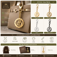 Porte-clés en métal personnalisé de luxe avec monogramme, cadre festonné, chaîne gourmette et fermoir mousqueton