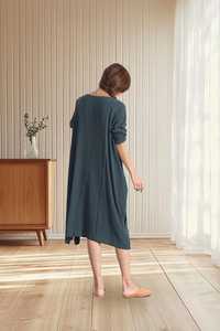 Robe smock en coton et lin personnalisée pour femme, douce et décontractée, idéale pour l'été, à manches mi-longues, grande taille, col en V, coupe trapèze, longueur maxi, avec ceinture - Product Image 6