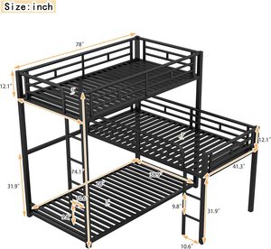 Loft Ba giường tầng cho 3 trẻ em Twin Heavy Duty bedsbunk đôi Decker giường đơn khung bán buôn kim loại màu đen lưu trữ OEM hiện đại - Product Image 4