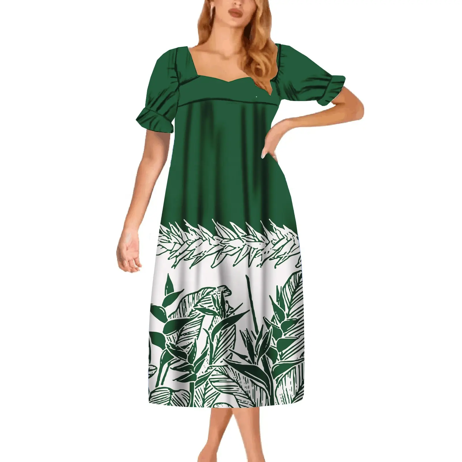 brand new 2023 summer beach casual tribal dress custom design polynesian puff sleeve large size straight long mumu dress