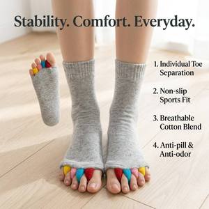Chaussettes de gros personnalisées avec logo pour femmes, sans orteils, pour l'alignement des pieds, séparateur à cinq doigts, soulagement des bunionnes, en coton mélange de couleurs - Product Image 6