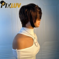 Perruque en cheveux humains en gros, cheveux indiens bruts, coupe pixie courte, fournisseurs de perruques brunes en cheveux humains, perruques sans colle fabriquées à la machine pour femmes noires