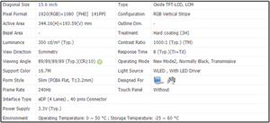 Lq156m1jw26 15.6 inch màn hình <span class=keywords><strong>LCD</strong></span> IPS Bảng điều chỉnh FHD 1920x1080 EDP 40Pins 60Hz 240Hz không cảm ứng - Product Image 2