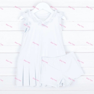 Robe de <span class=keywords><strong>tennis</strong></span> blanche à volants et bordure picotée pour bébé <span class=keywords><strong>fille</strong></span> avec short assorti Petite <span class=keywords><strong>fille</strong></span> 100% coton Robe de <span class=keywords><strong>tennis</strong></span> vierge - Product Image 6