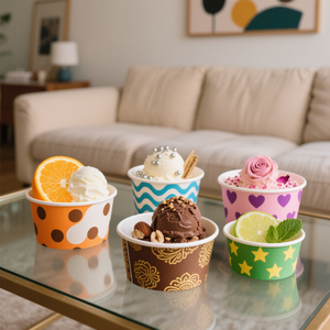Gobelet en Carton de Glace <span class=keywords><strong>Jetable</strong></span> de Haute Qualité, Grandes et Petites Tailles, pour Boissons et Desserts, avec Logo Personnalisé et Couvercles - Product Image 4