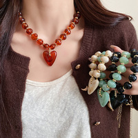 Collier Pendentif Cœur Bohème en Plastique Perlé avec Chaîne en Bambou, Style Vacances, Simple et Tendance, Haut de Gamme pour Femme