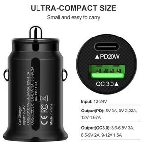 Mini PD <b>Car</b> <b>Charger</b> 20W <b>USB</b> Type <b>C</b> Fast Charging Dual Port QC3.0 For Vehicle Use - Product Image 2