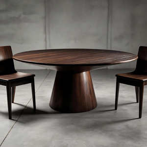 Unidentified Luxury Wooden Modern Dark Brouwn Round <b>Dining</b> <b>Table</b> With Circular Pedastal - Product Image 6