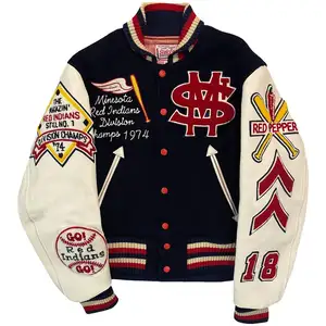 Oem Tùy Chỉnh Bán Buôn Đen Cao Đẳng Bóng Chày Máy Bay Ném Bom Áo Khoác Mùa Đông Trống Đồng Bằng Letterman Varsity Áo Khoác Các Nhà Sản Xuất