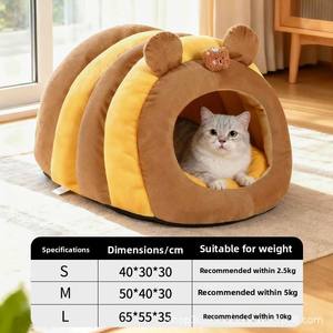 <b>Small</b> Bee Shaped Durable Winter Warm Striped Comfortable Closed Design <b>Box</b> Pet Cave Cat & Dog Bed - Product Image 6