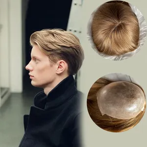 Transporte rápido Brasileiro 100% Cabelo Humano v-Injetado Super Novo Euro completo PU Base de Nós Invisíveis Natural Linha Fina Toupee Para Homens