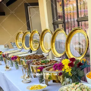 Buffet de Catering aquecedor equipamento de servir prato de cozinha de aço inoxidável dourado hidráulico redondo conjunto de buffet