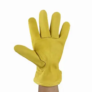 Stock sale soft men's women's driver gardening sheep yellow leather working safety gloves