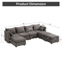 Canapé modulaire flexible VANBOW, combinaisons modulaires en tissu, canapé convertible en forme de U avec rangement
