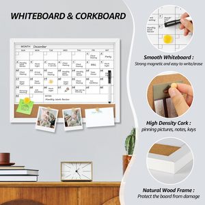 Calendario mensile lavagna magnetica cancellabile a secco lavagna Corkboard con cornice in legno nero da parete montabile - Product Image 2