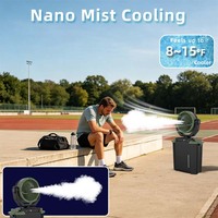 Ventilateur portable à brumisation d'eau rechargeable AC/DC de 8 pouces en plastique avec télécommande, lumière et oscillation pour usage domestique et extérieur