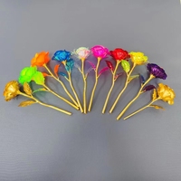 Fleurs artificielles en feuille d'or, couleurs rouge, vert, bleu, orange, noir, blanc, violet, jaune, avec fil de cuivre et lumière LED