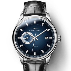 Reloj Mecánico Automático Azul para Hombre, Caja de Acero Inoxidable, Correa de Cuero, Cristal de Zafiro, Resistente al Agua 5BAR, Shanghái - Product Image 4