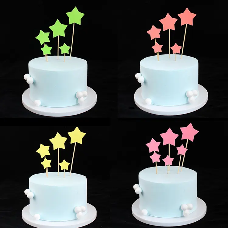파티 케이크 장식 플래시 핑크 스타 사랑 빛나는 삽입 5 조각 케이크 장식 케이크 토퍼와 밝은 별 카드