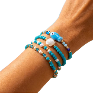Conjunto <span class=keywords><strong>de</strong></span> Pulseras Apilables <span class=keywords><strong>de</strong></span> Verano con Cuentas <span class=keywords><strong>de</strong></span> Cristal, Conchas y <span class=keywords><strong>Ojo</strong></span> Turco Bohemio <span class=keywords><strong>para</strong></span> Mujer - Product Image 1