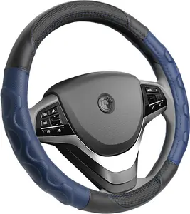 Protetor de volante em couro PU preto MELCO, capa decorativa universal antiderrapante para volante de carro de 15 polegadas