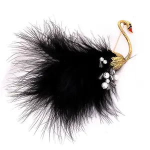 Thời Trang Retro Swan Feather Đen Và Trắng Trâm Phụ Kiện Khí Chất Pin Ngọc Trai Cardigan Tùy Chỉnh Trâm