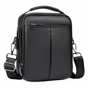 Sac messager rétro en cuir PU personnalisé pour homme, sac à bandoulière noir décontracté en cuir véritable souple pour le travail et les activités de plein air - Product Image 2