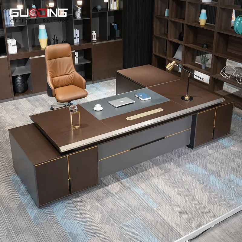 Ticari mobilya modern ahşap ofis mobilya seti sandalye ve masa l şekil İş yönetici ofis ofis masası