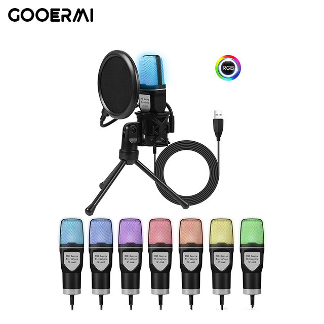 SF-666R Gaming Condenser Microphone-USB Wired Computer Microphone with RGB Lighting Portable for Studio Podcast & Teaching Use