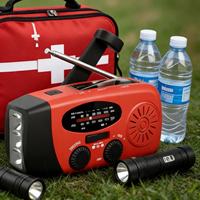 Radio Darurat AM/FM/NOAA Mini Portabel Tenaga Surya & Engkol Tangan dengan Power Bank 2000mAh, Alarm SOS & Senter