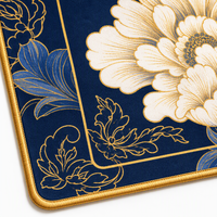 Alas Mahjong Neoprena Emas Angkatan Laut Desain Bunga Peony Aturan Charleston Anti-Selip Peredam Suara Portabel Tahan Lama Tahan Air untuk