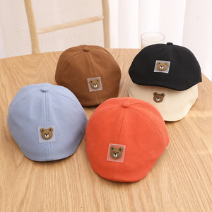 Chapeau béret mignon ourson pour garçons et filles, bérets plats coréens, casquette gavroche de couleur unie pour enfants - Product Image 3