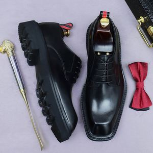 Zapatos de Cuero Casuales de Negocios para Hombre, Zapatos Transpirables que Aumentan la Altura, Suela Lavada, Puntera Reforzada, Zapatos de Cuero Genuino Hechos a Mano - Product Image 4