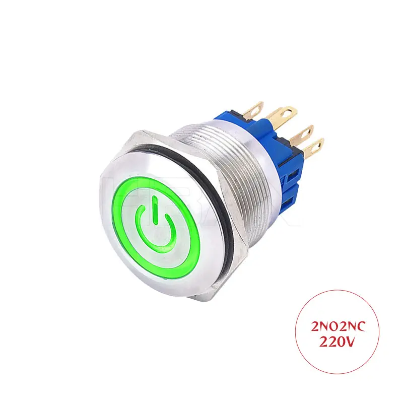 HBAN 25mm Metal IP65 waterproof led pushbutton switch momentary normally open push button
