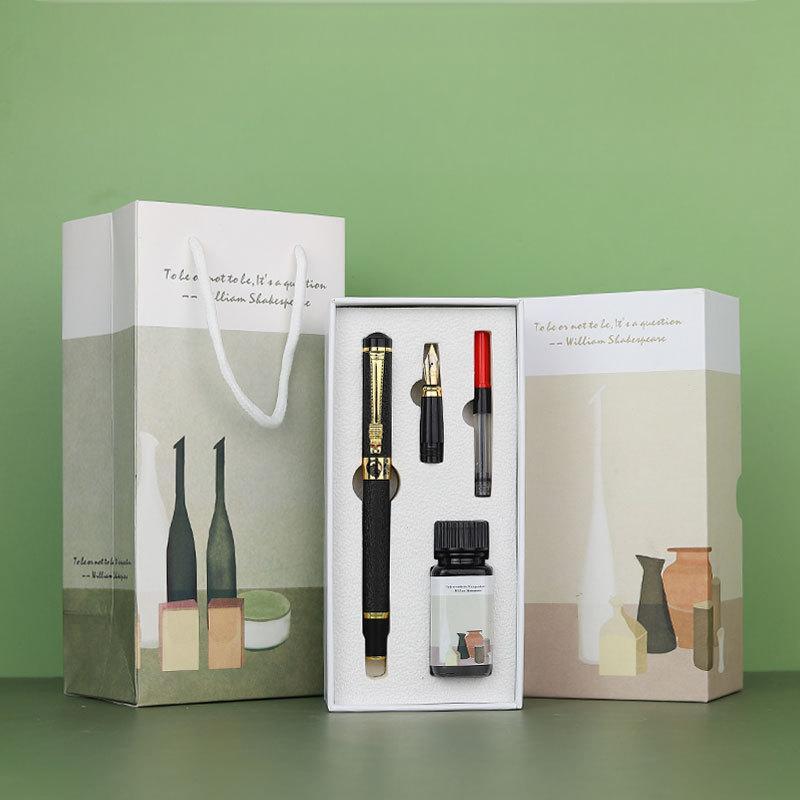 Stylo plume noir + accessoires plume apparente