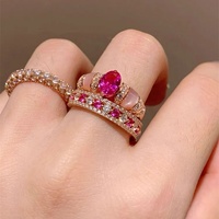 Bague en argent sterling 925 CZ Bague de fiançailles de mariage unique Rubis rouge Bague de promesse pour femme en argent sterling 925 pour la fête
