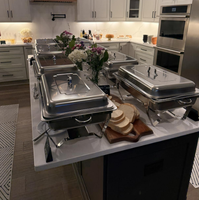 Chauffe-Plats Professionnel Complet en Acier Inoxydable avec Couvercles, Capacité 9L, Alimenté à l'Alcool, pour Buffets et Événements