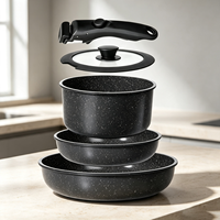 Ensemble de casseroles et poêles en céramique antiadhésives détachables, en alliage d'aluminium, modernes, durables, compatibles induction, avec couvercle en verre