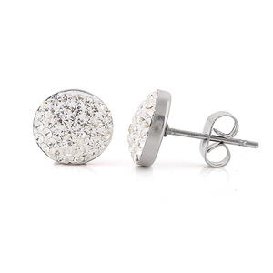Fashion <b>Stud</b> <b>Earrings</b> 14Mm Diamond Encrusted Round White Stainless Steel Party Jewelry - Product Image 2