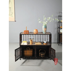 Bamboo Tea Cabinet Square Lacquered Floor Standing Storage Antique Display Cabinet For Tea Room - Product Image 3