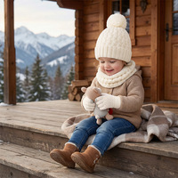 Conjunto de tres piezas de gorro, bufanda y guantes para niños, gorro de bebé extra grueso con forro de terciopelo para invierno, guantes largos tipo ópera