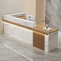 Mostrador de Recepción Moderno en Forma de L con Luz LED y Frente de Mármol para Oficina, Hotel, Salón de Belleza, Spa