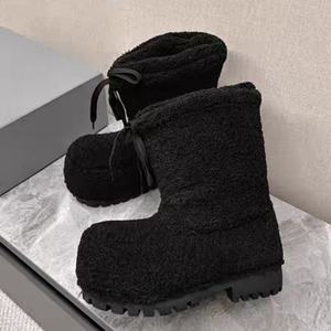 Bottes de neige montantes à bout rond et semelle épaisse, en daim, à lacets, semelle en caoutchouc, légères, respirantes, blanches/noires, mode hiver - Product Image 5