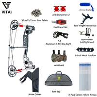 Set Busur dan Anak Panah Compound dengan Berat Tarik yang Dapat Disesuaikan 40-80 Lbs, Paket Aksesoris Panahan Aluminium CNC